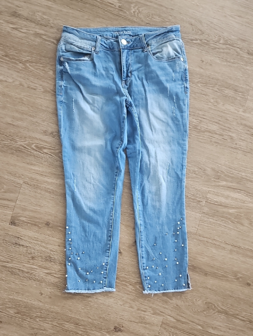 Maurices Light Blue Pearl-Trim Cropped Jeans